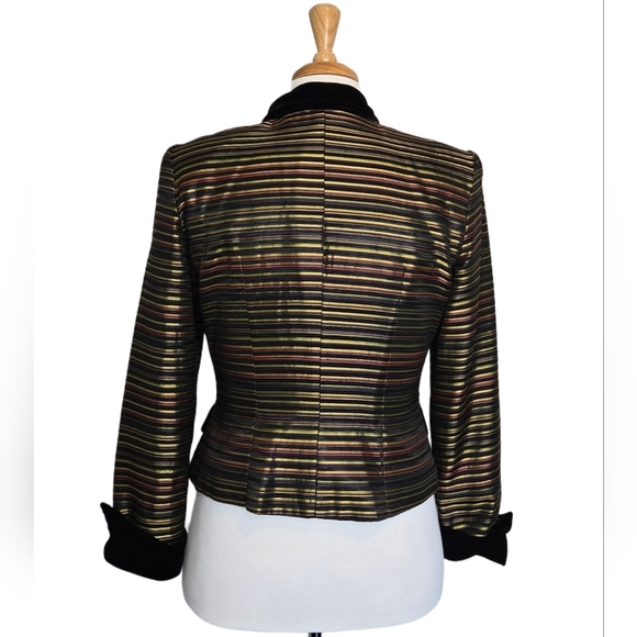 𝅺Vtg Satin Stripped Velvet Y2K Classic Tailored Rockabilly Jacket Blazer Sz 12 - Picture 2 of 11